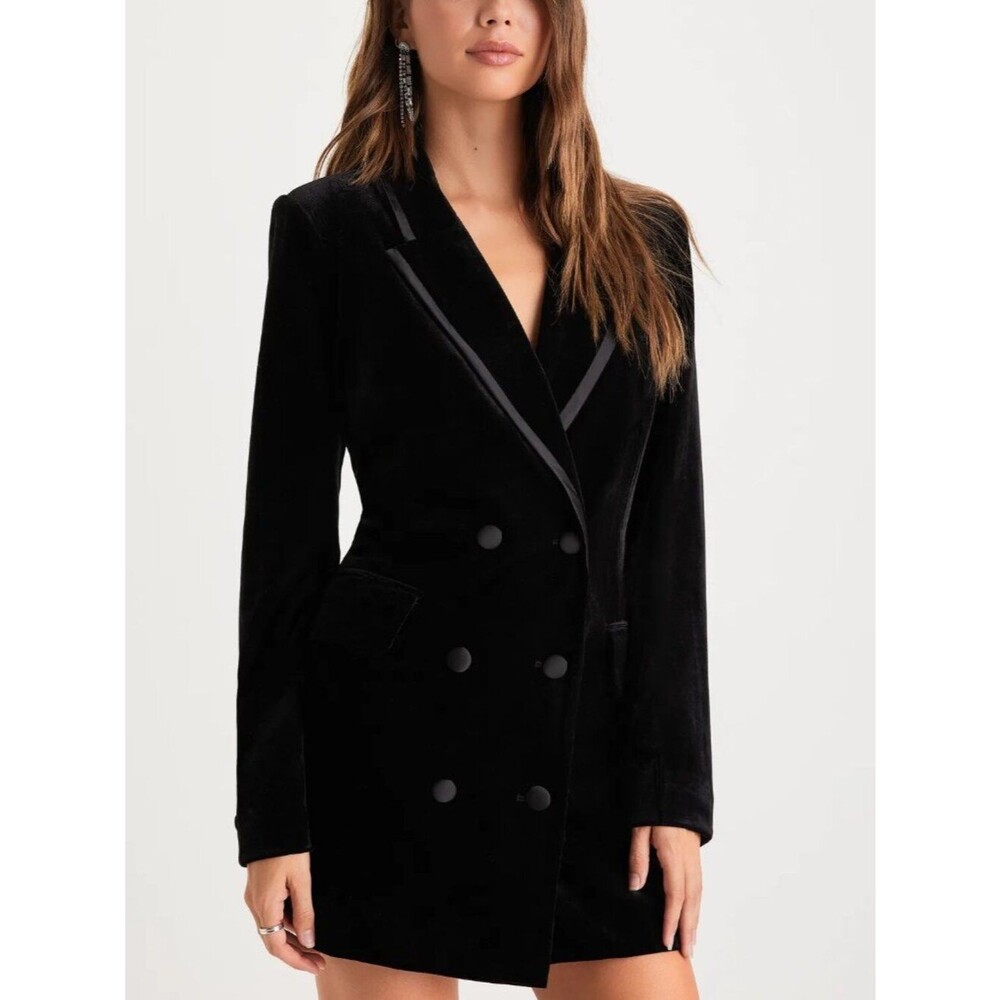 Lulus Sophisticated Expression Black Velvet Blazer Dress Size XS